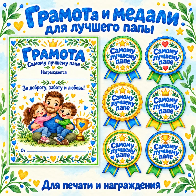 Грамота и медали «Самому лучшему папе»