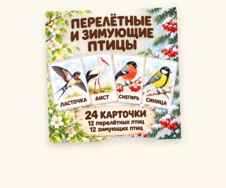 Карточки «Перелётные и зимующие птицы» — 24 карточки для детей — фото 4